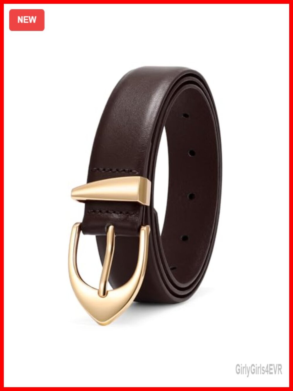 Genuine Leather Belt with Gold Buckle for Women, Minimalist Design